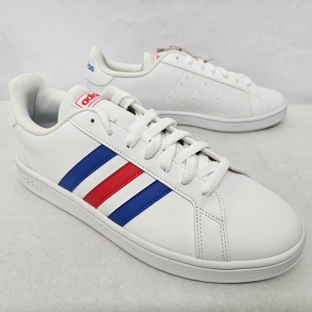 Adidas Grand Court Base Tennis Shoes EE7901 White Blue Red Men's Size 9.5